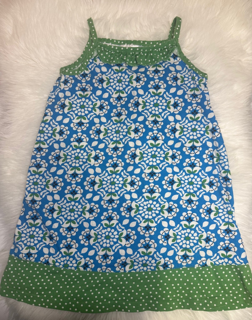 Hanna Andersson Girls Floral Polka Dot Sundress 120 6-7 Blue Green 100% Cotton